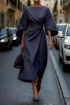 Elegant Solid Color Waist Dress - Eliza-Warszawa