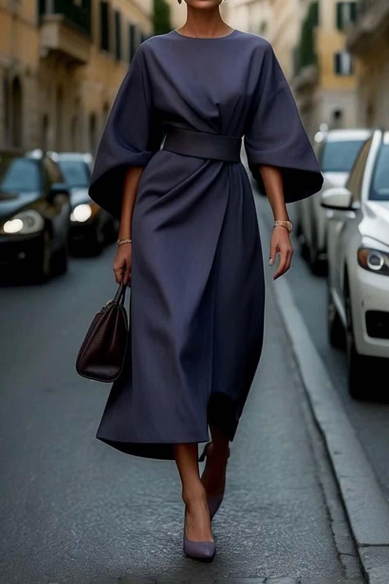Elegant Solid Color Waist Dress - Eliza-Warszawa