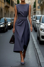 Elegant Solid Color Waist Dress - Eliza-Warszawa