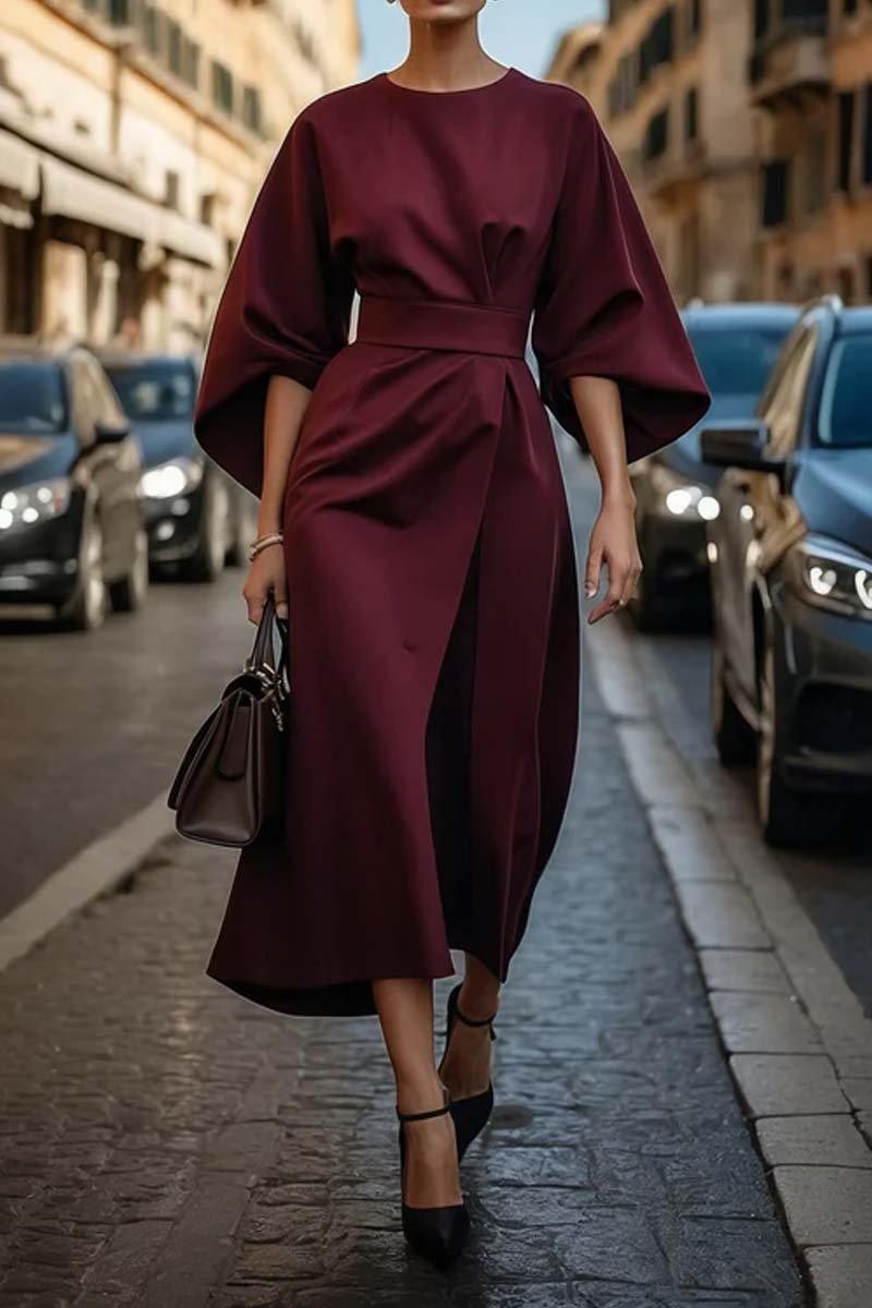 Elegant Solid Color Waist Dress - Eliza-Warszawa