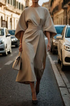 Elegant Solid Color Waist Dress - Eliza-Warszawa