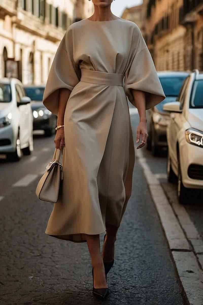 Elegant Solid Color Waist Dress - Eliza-Warszawa
