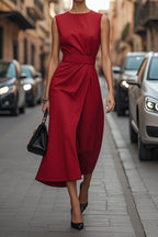 Elegant Solid Color Waist Dress - Eliza-Warszawa