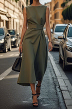 Elegant Solid Color Waist Dress - Eliza-Warszawa