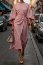 Elegant Solid Color Waist Dress - Eliza-Warszawa