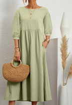 Elegant Solid Puff-Sleeve Pocket Maxi Dress - Eliza-Warszawa
