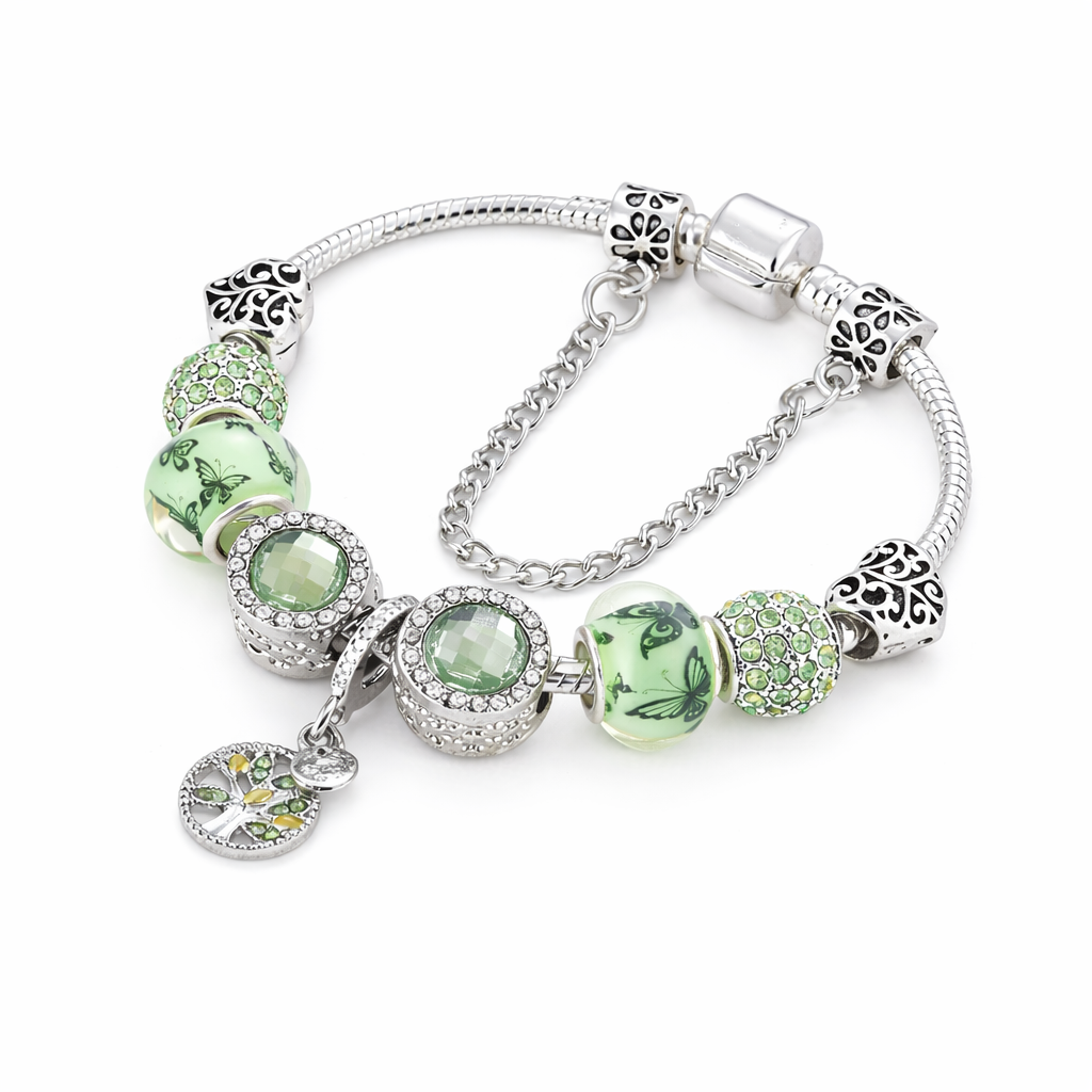 Elegant Sterling Silver Bracelet Featuring Green Crystal