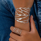 Elegant Vintage Cuff Bracelet with Leaf Motif