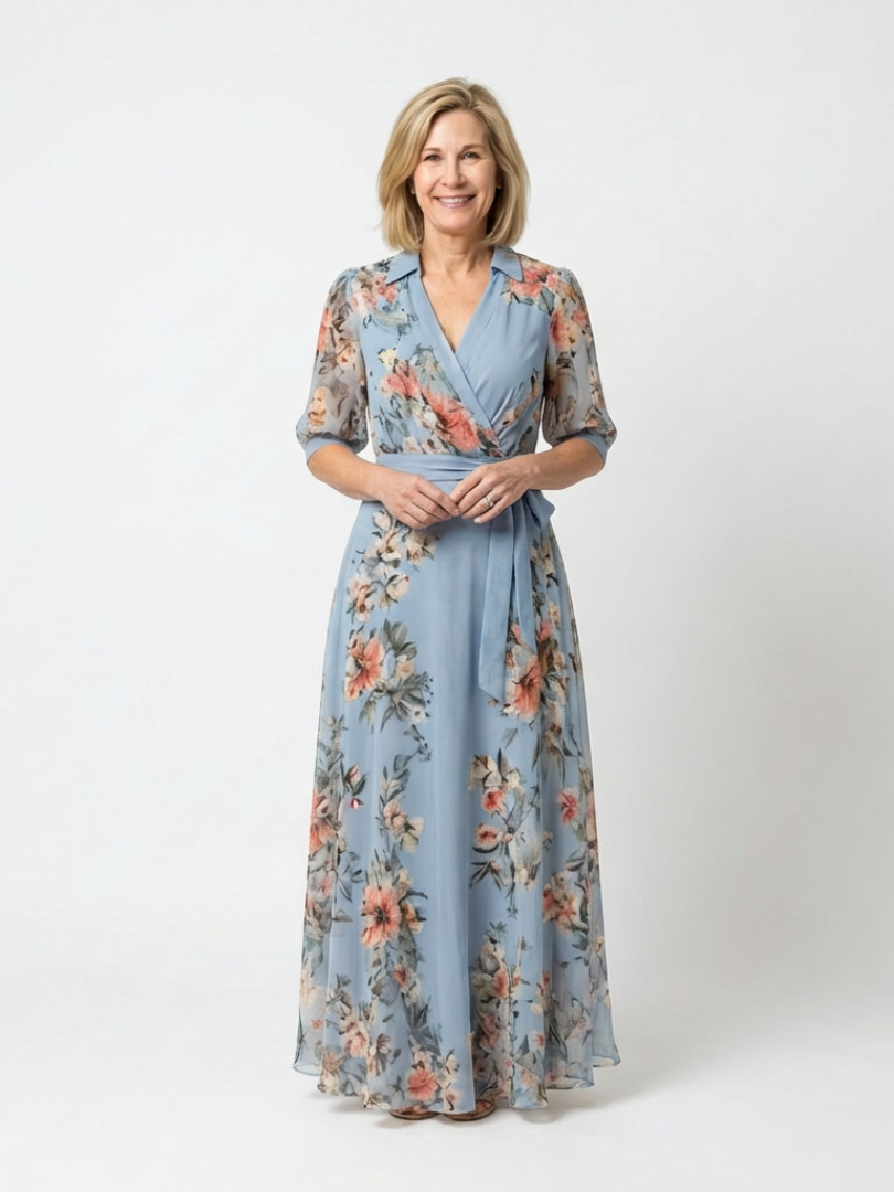 Elowen | Floral Print V-Neck Wrap Maxi Dress - Eliza-Warszawa