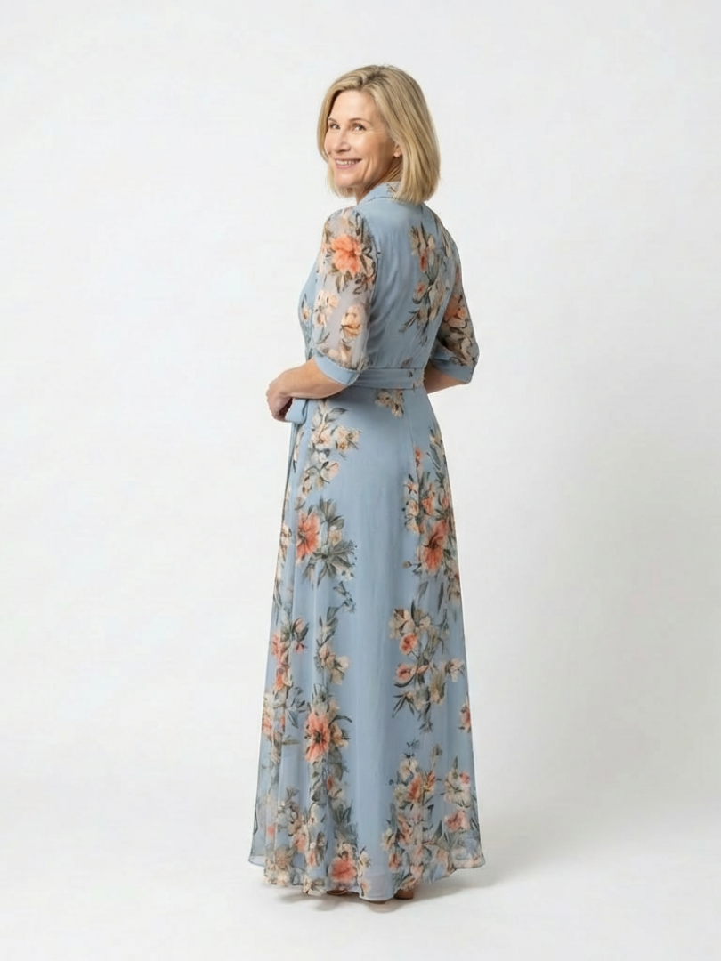 Elowen | Floral Print V-Neck Wrap Maxi Dress - Eliza-Warszawa