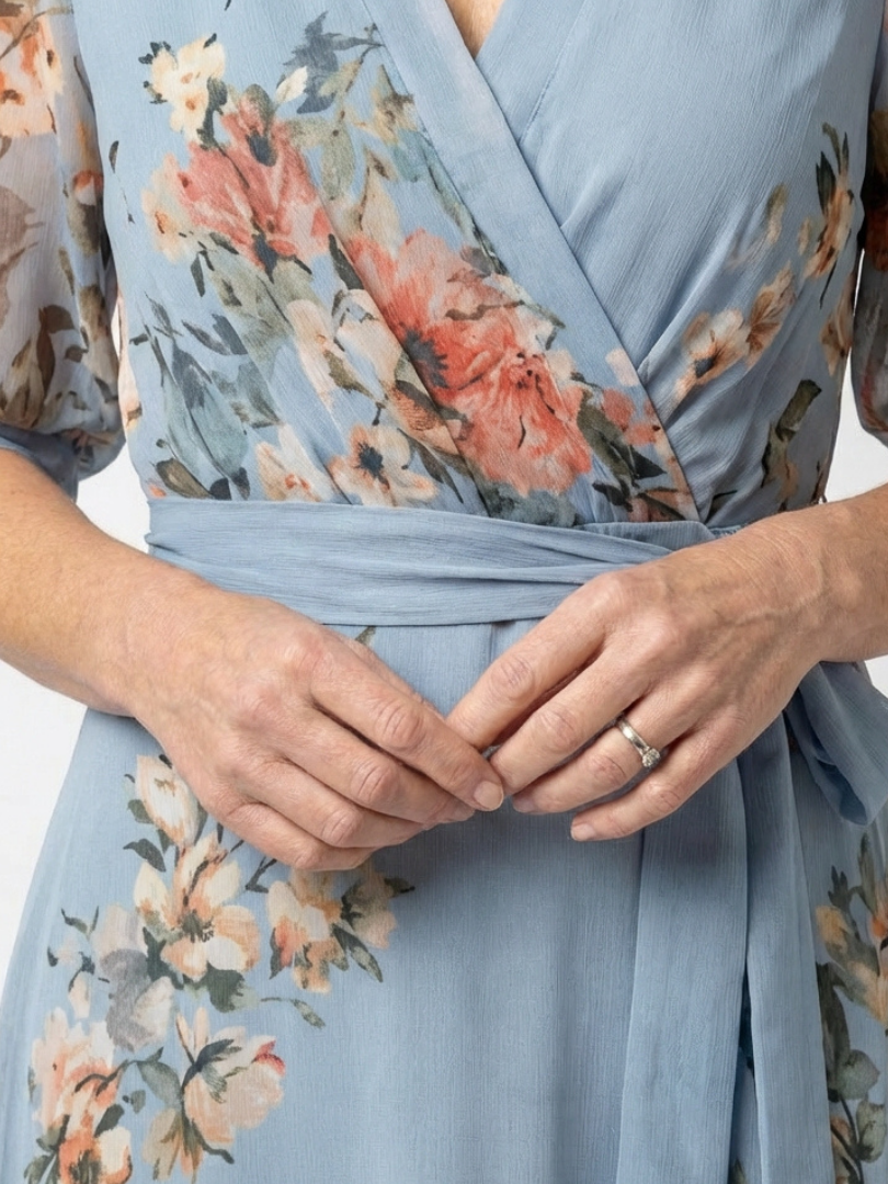 Elowen | Floral Print V-Neck Wrap Maxi Dress - Eliza-Warszawa