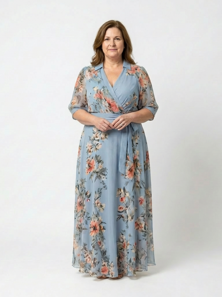 Elowen | Floral Print V-Neck Wrap Maxi Dress - Eliza-Warszawa