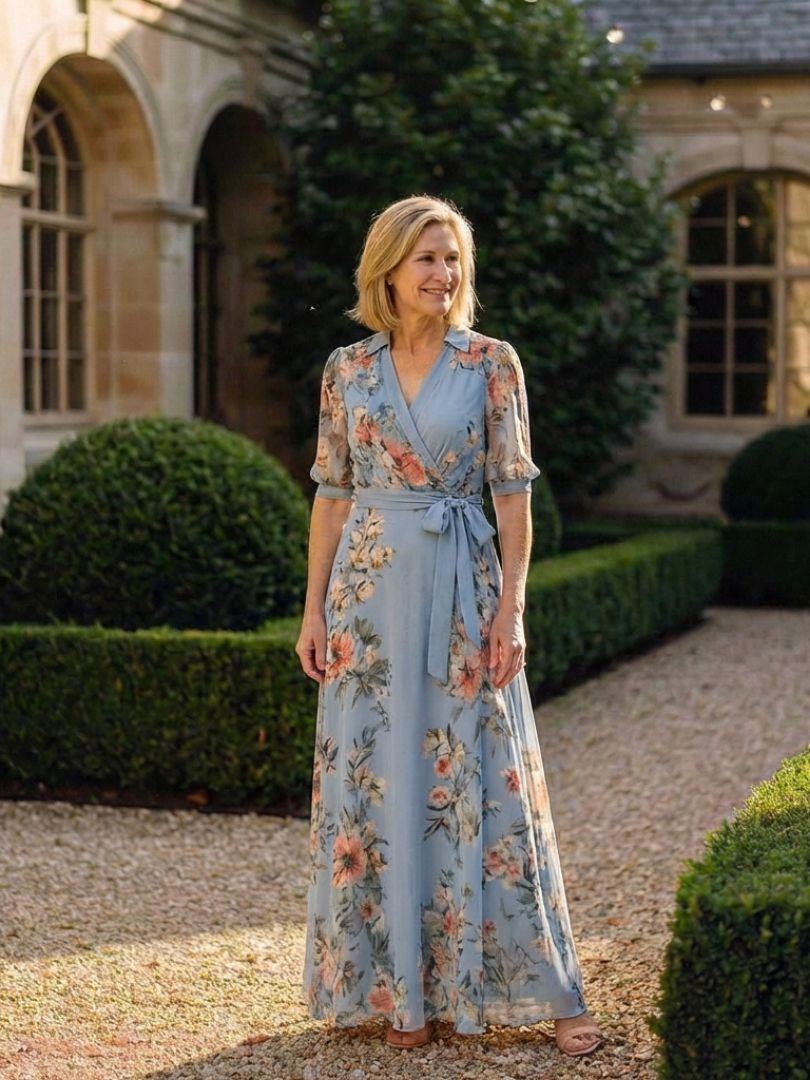 Elowen | Floral Print V-Neck Wrap Maxi Dress - Eliza-Warszawa