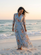 Elowen | Floral Print V-Neck Wrap Maxi Dress - Eliza-Warszawa