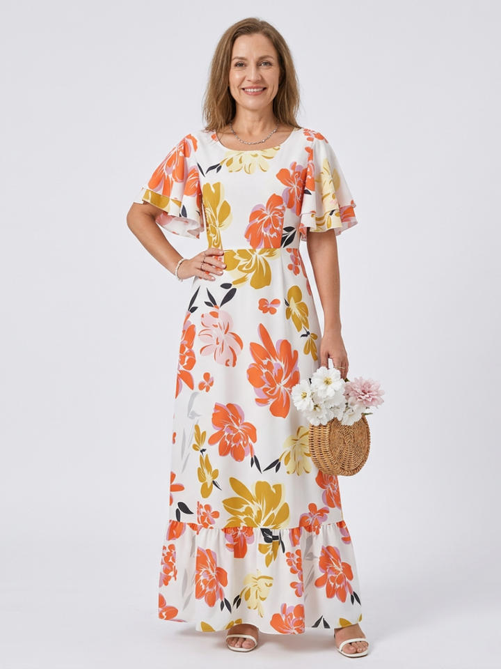 Elowen | Maxi dress with round neck and short sleeves - Eliza-Warszawa