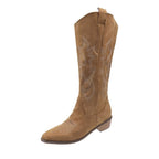 Embroidered Denim High-top Chunky-heeled Western Boots - Eliza-Warszawa