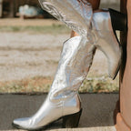 Embroidered Pointed Toe Thick Heel Western Boots - Eliza-Warszawa
