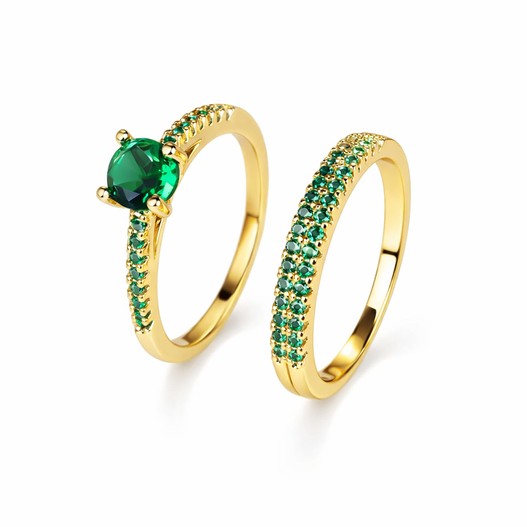 Emerald Duo Ring Gold Set - Eliza-Warszawa