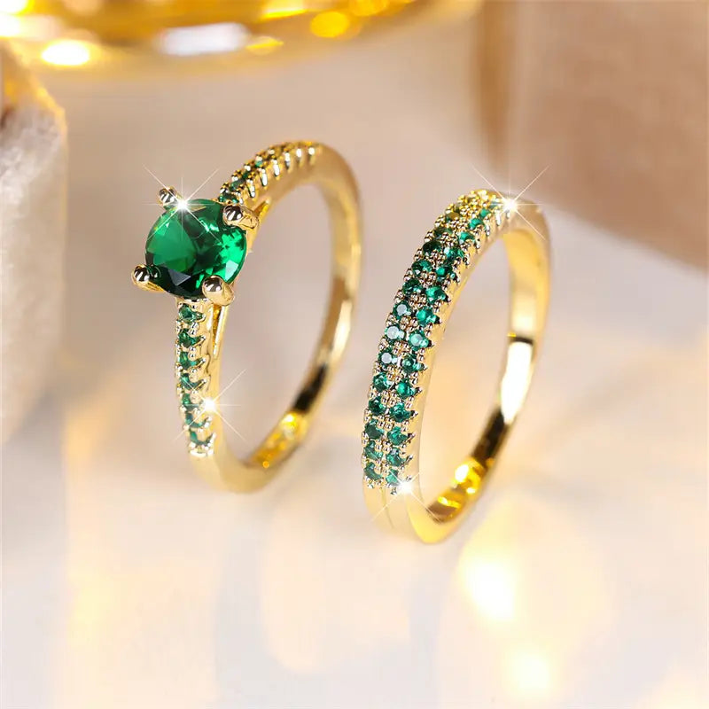 Emerald Duo Ring Gold Set - Eliza-Warszawa