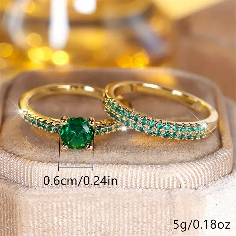 Emerald Duo Ring Gold Set - Eliza-Warszawa