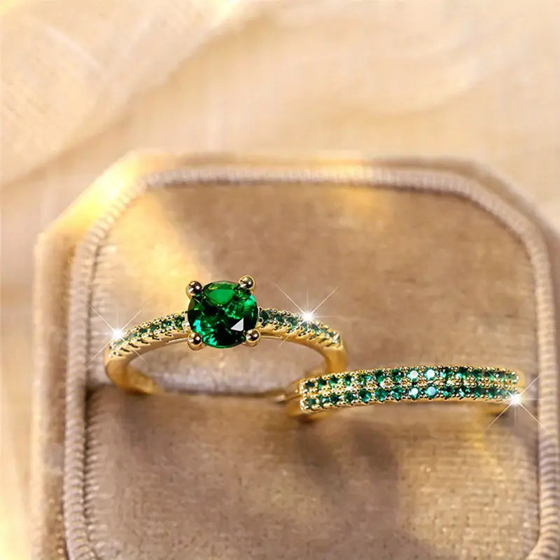 Emerald Duo Ring Gold Set - Eliza-Warszawa