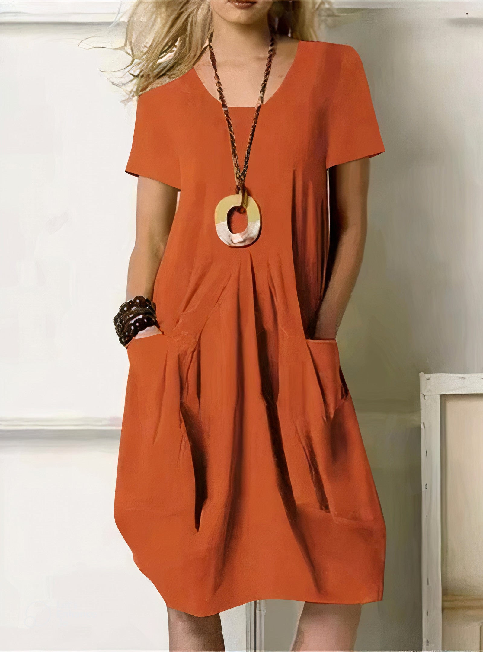 Emma | Casual A-Line Midi Dress with Pockets in Soft Fabric - Eliza-Warszawa