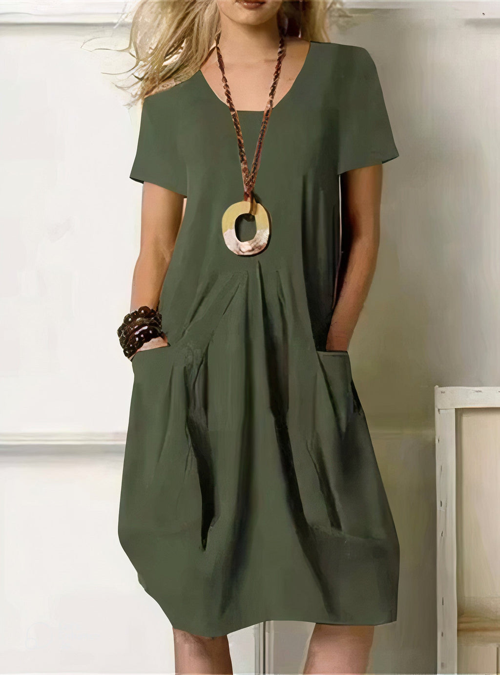 Emma | Casual A-Line Midi Dress with Pockets in Soft Fabric - Eliza-Warszawa