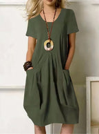 Emma | Casual A-Line Midi Dress with Pockets in Soft Fabric - Eliza-Warszawa