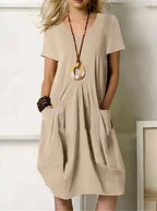 Emma | Casual A-Line Midi Dress with Pockets in Soft Fabric - Eliza-Warszawa