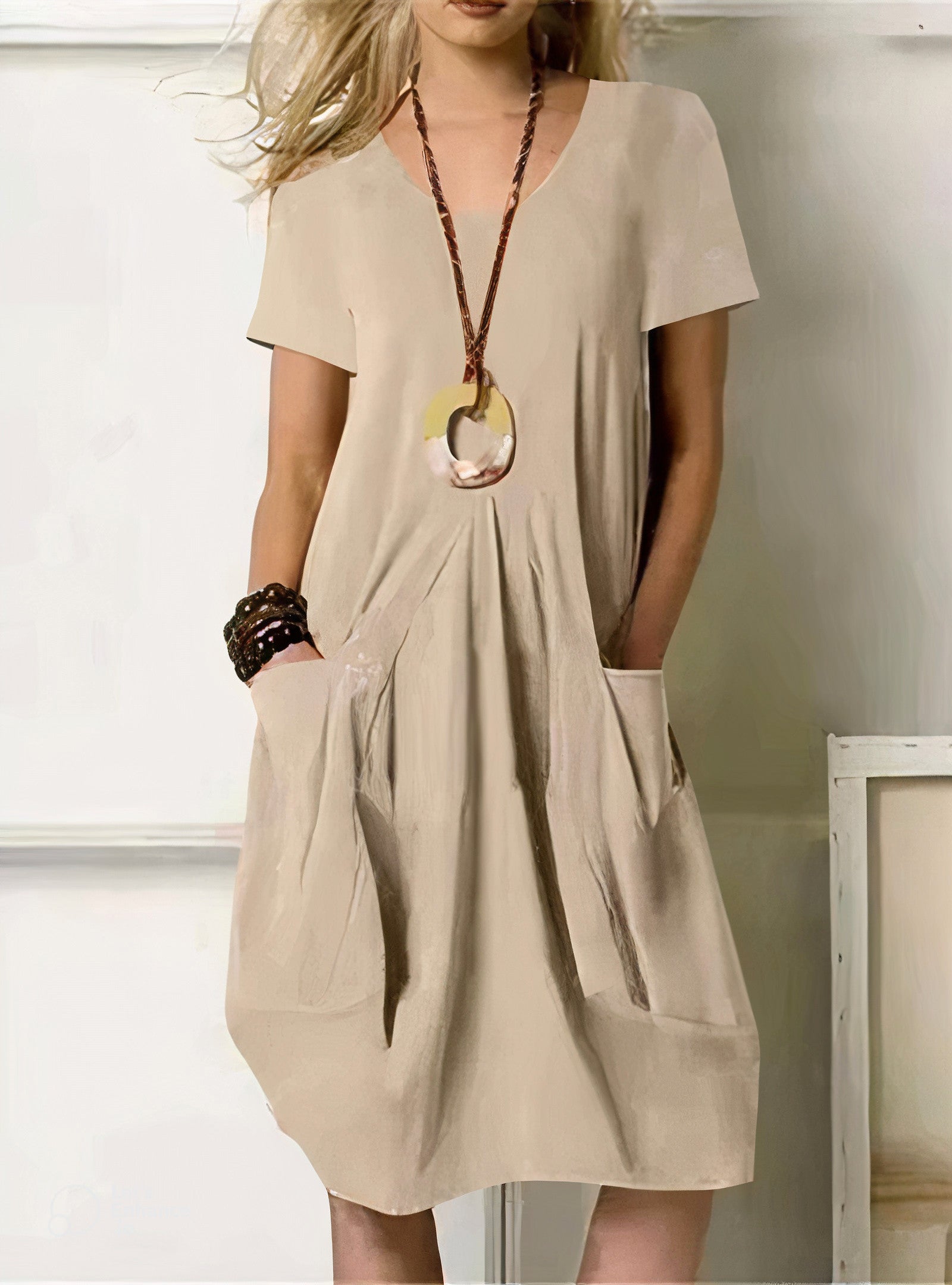 Emma | Casual A-Line Midi Dress with Pockets in Soft Fabric - Eliza-Warszawa