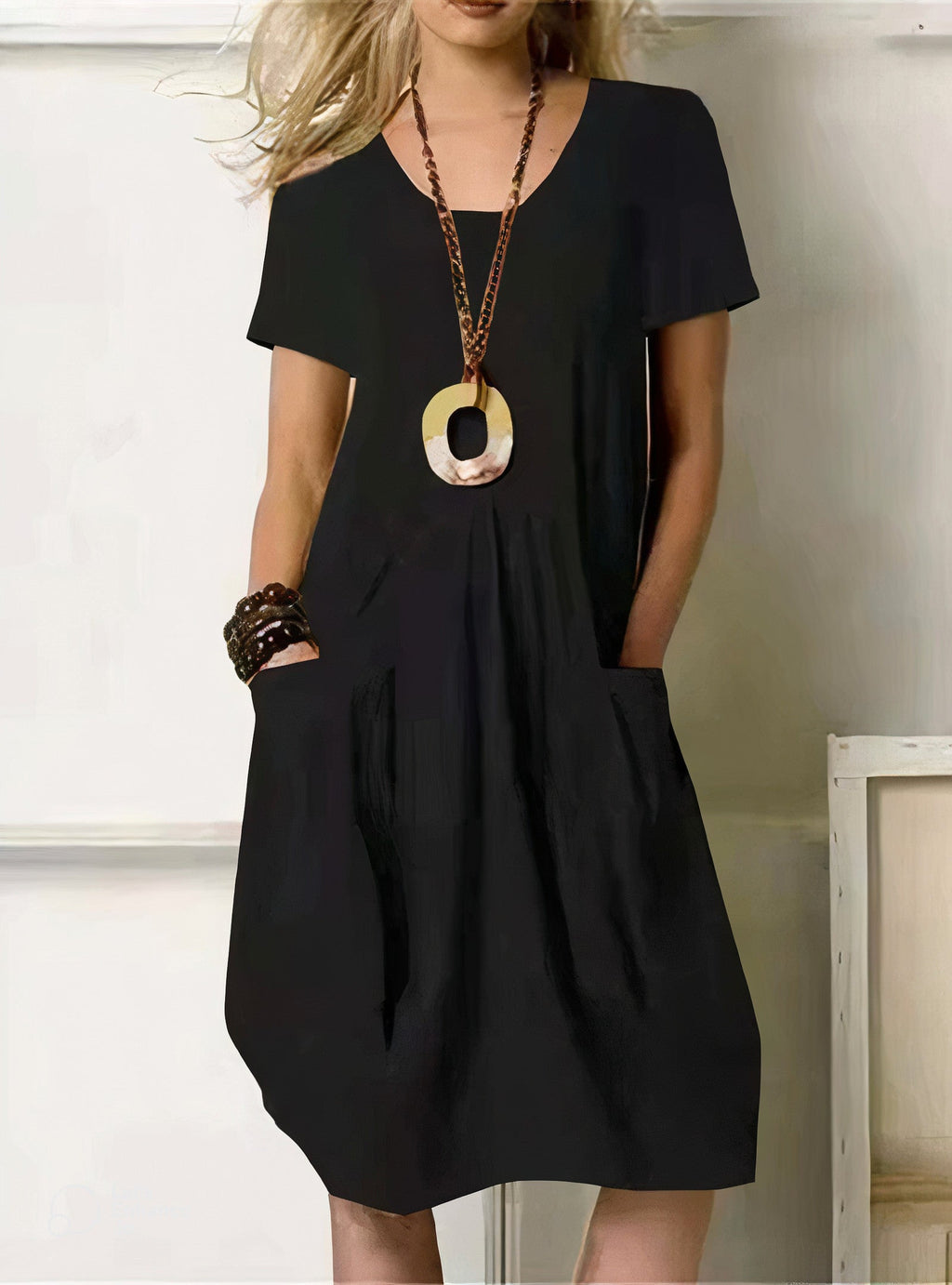 Emma | Casual A-Line Midi Dress with Pockets in Soft Fabric - Eliza-Warszawa