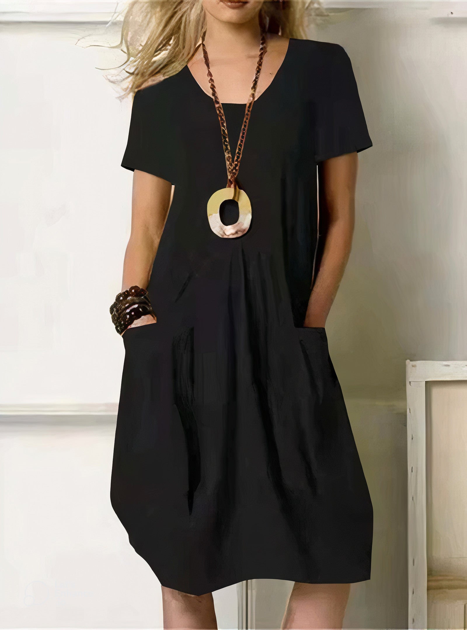 Emma | Casual A-Line Midi Dress with Pockets in Soft Fabric - Eliza-Warszawa