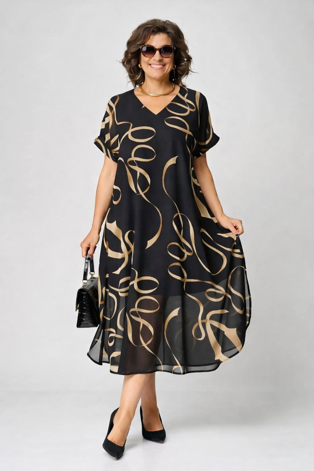 Emma | Effortless V-Neck White Midi Dress with Relaxed Fit - Eliza-Warszawa