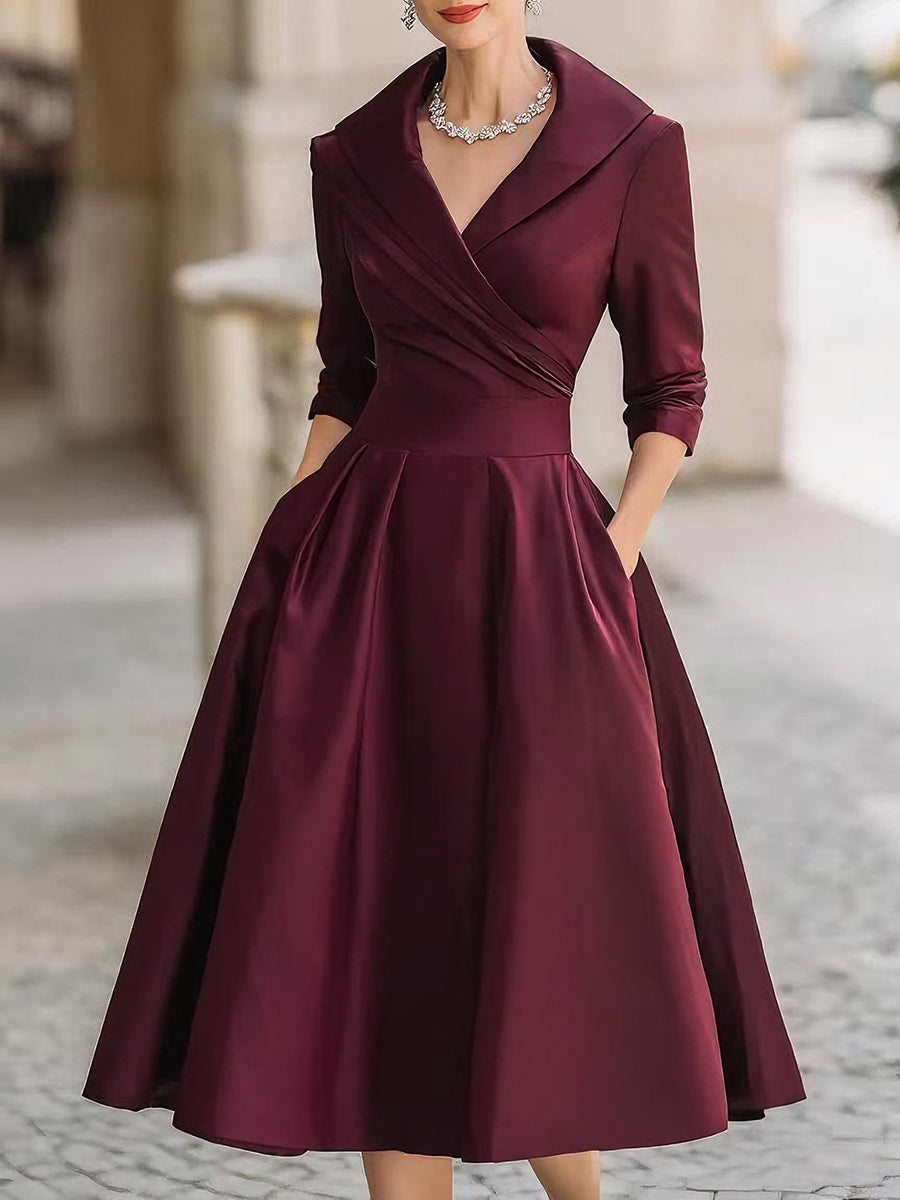 Emma | Elegant Wrap Neckline Flared Midi Dress for Wedding Guests - Eliza-Warszawa