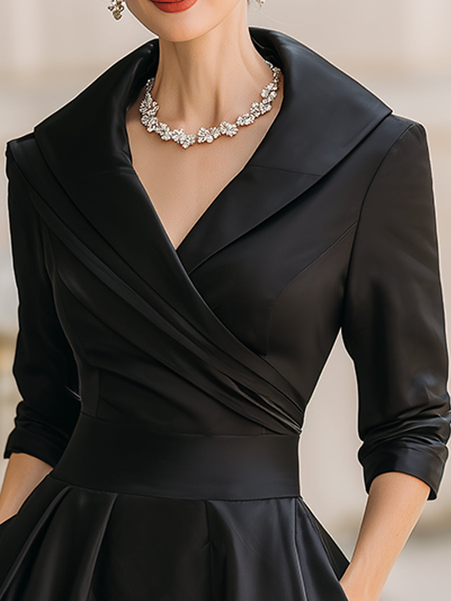 Emma | Elegant Wrap Neckline Flared Midi Dress for Wedding Guests - Eliza-Warszawa