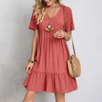 Emma | Flowy Layered V-Neck Relaxed Fit White Summer Dress - Eliza-Warszawa