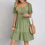 Emma | Flowy Layered V-Neck Relaxed Fit White Summer Dress - Eliza-Warszawa