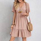 Emma | Flowy Layered V-Neck Relaxed Fit White Summer Dress - Eliza-Warszawa