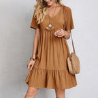 Emma | Flowy Layered V-Neck Relaxed Fit White Summer Dress - Eliza-Warszawa