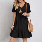 Emma | Flowy Layered V-Neck Relaxed Fit White Summer Dress - Eliza-Warszawa