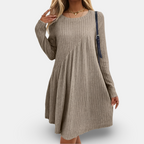 Emma | Soft White Dress with Cozy Long Sleeves and Relaxed Fit - Eliza-Warszawa