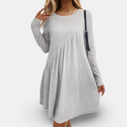 Emma | Soft White Dress with Cozy Long Sleeves and Relaxed Fit - Eliza-Warszawa