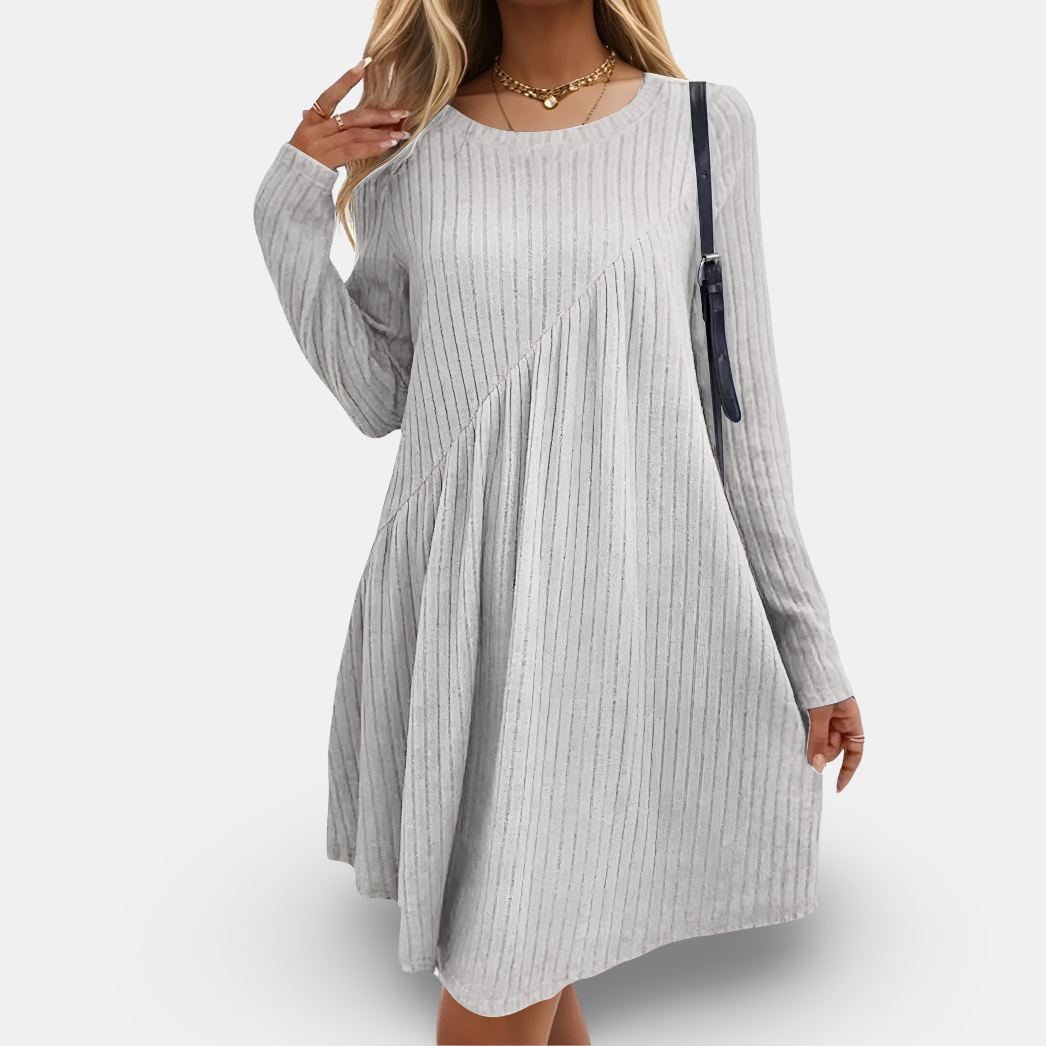 Emma | Soft White Dress with Cozy Long Sleeves and Relaxed Fit - Eliza-Warszawa