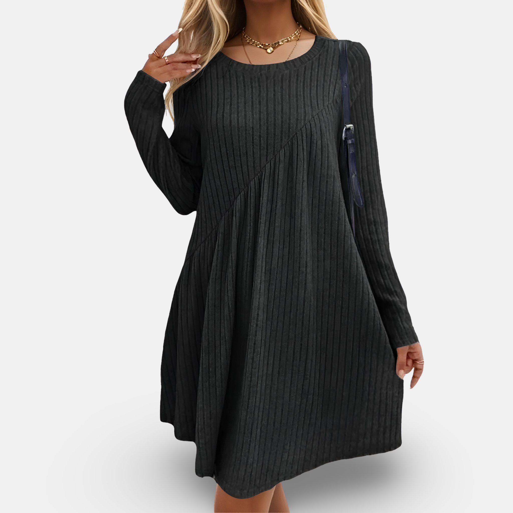 Emma | Soft White Dress with Cozy Long Sleeves and Relaxed Fit - Eliza-Warszawa