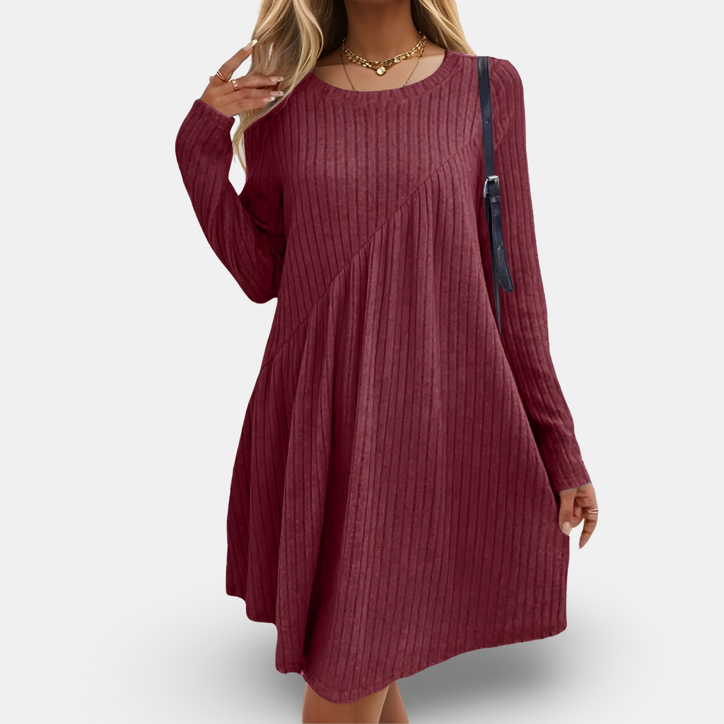 Emma | Soft White Dress with Cozy Long Sleeves and Relaxed Fit - Eliza-Warszawa