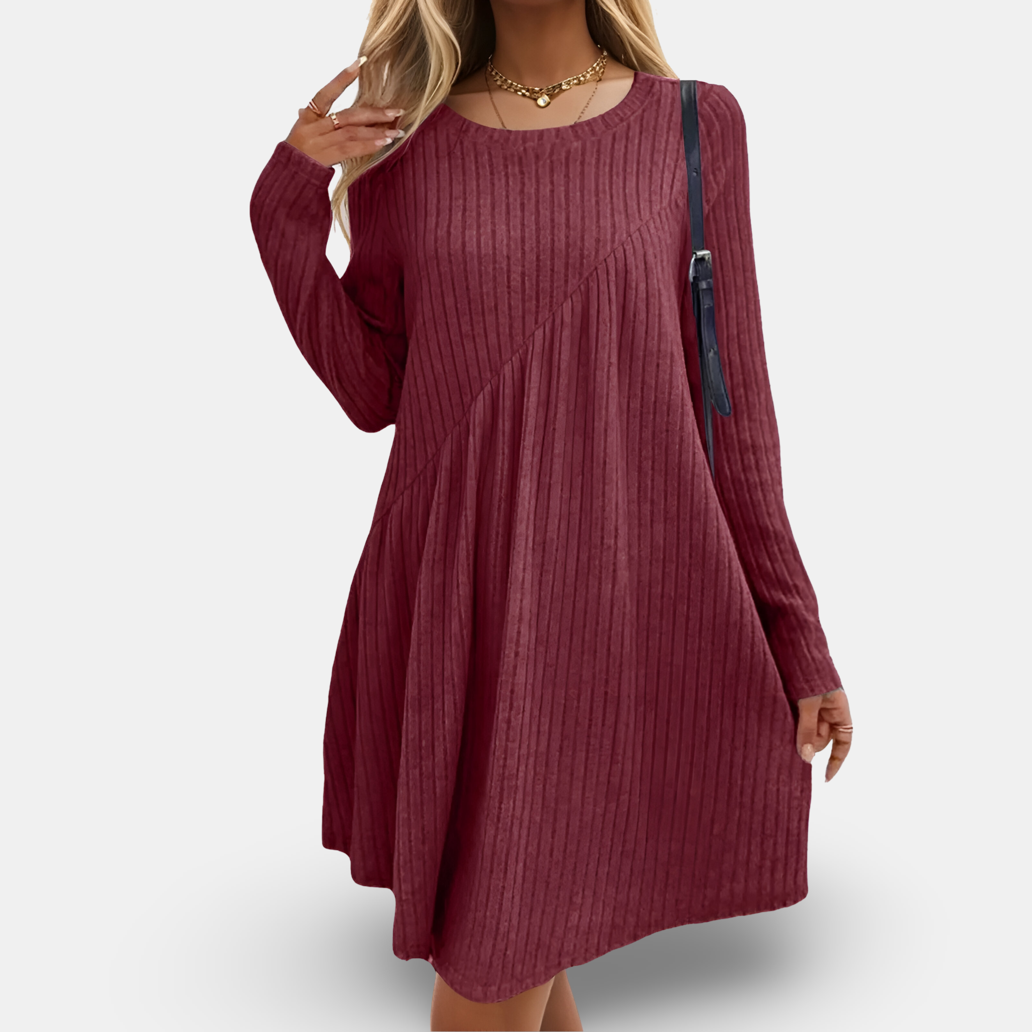 Emma | Soft White Dress with Cozy Long Sleeves and Relaxed Fit - Eliza-Warszawa