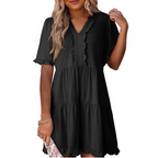 Emma | Solid Color V-Neck Relaxed Fit Women's Mini Dress - Eliza-Warszawa