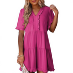 Emma | Solid Color V-Neck Relaxed Fit Women's Mini Dress - Eliza-Warszawa