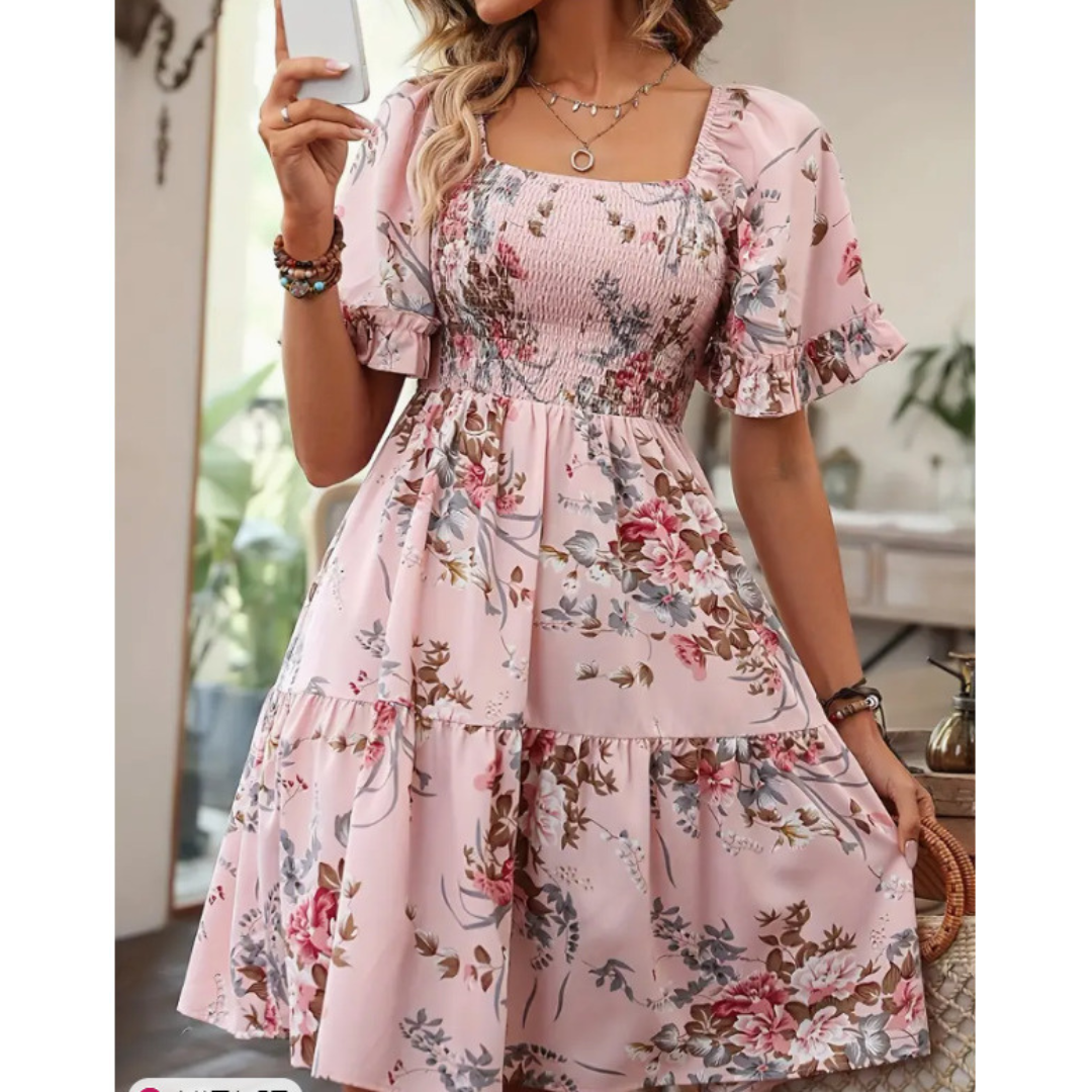 Emma | Vintage Floral Print Flounce Sleeve Relaxed Fit Dress - Eliza-Warszawa
