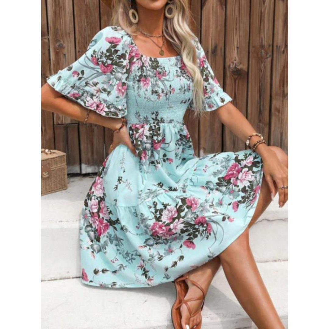 Emma | Vintage Floral Print Flounce Sleeve Relaxed Fit Dress - Eliza-Warszawa